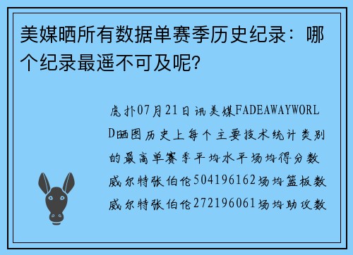美媒晒所有数据单赛季历史纪录：哪个纪录最遥不可及呢？