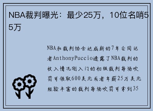 NBA裁判曝光：最少25万，10位名哨55万